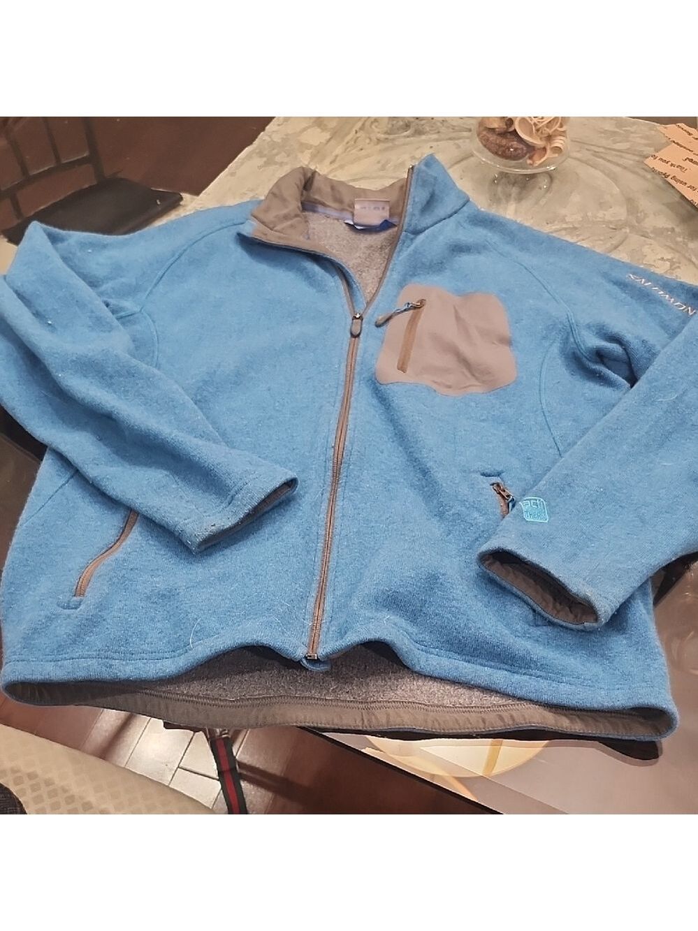 Salomon Acti therm Mens Blue Technical Wool Fleece Jacket with Gray Accents L